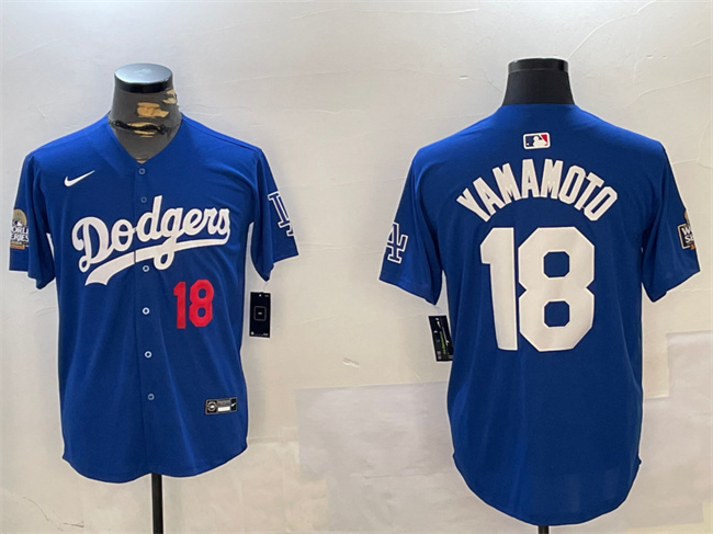 Los Angeles Dodgers #18 Yoshinobu Yamamoto Royal 2024 World Series Patch Alternate Limited Stitched Jersey - Zenithce