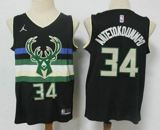 Milwaukee Bucks #34 Giannis Antetokounmpo Black 2021 Brand Jordan Swingman Stitched Jersey - Zenithce