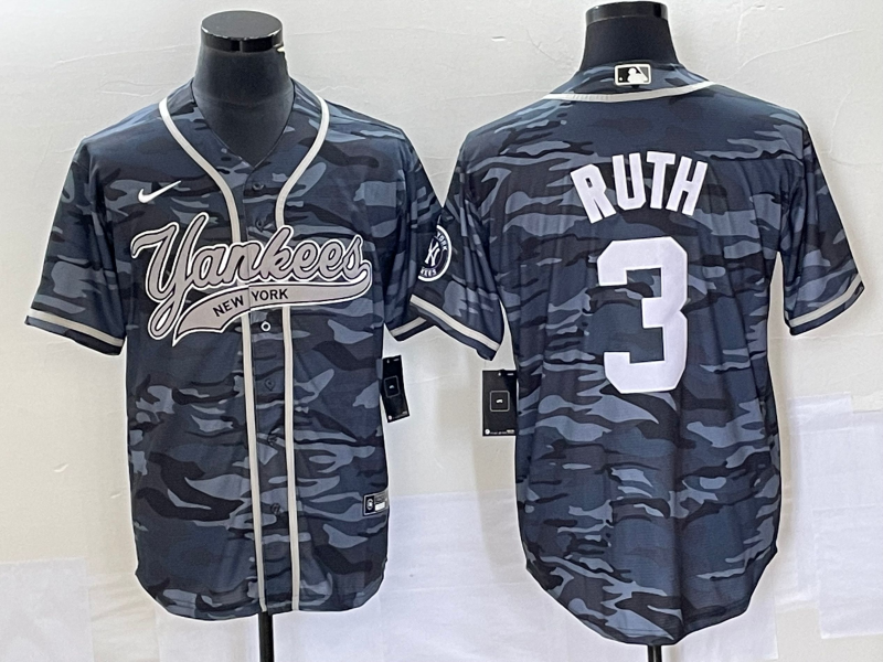 New York Yankees #3 Babe Ruth Gray Camo With Patch Cool Base Stitched Jersey - Zenithce