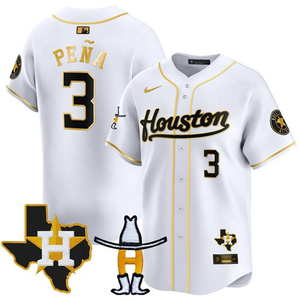 Houston Astros #3 Jeremy PeNa White Gold Houston Rodeo Patch Vapor Premier Limited Stitched Jersey - Zenithce