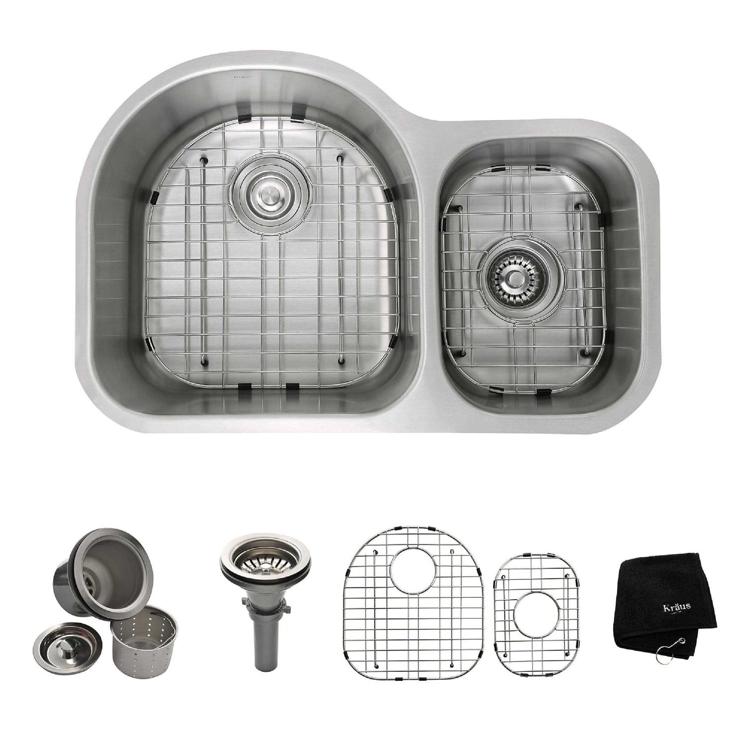 Kraus Premier 32-inch 18 Gauge Undermount 50/50 Double Bowl Stainless Steel Kitchen Sink KBU29 - Zenithce