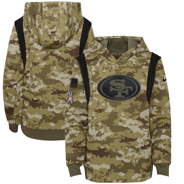Youth San Francisco 49ers 2021 Camo Salute To Service Therma Performance Pullover Hoodie - Zenithce