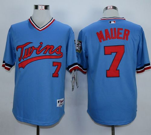 Twins #7 Joe Mauer Light Blue 1984 Turn Back The Clock Stitched Jersey - Zenithce