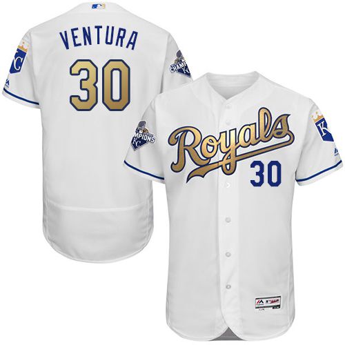 Royals #30 Yordano Ventura White 2015 World Series Champions Gold Program FlexBase Authentic Stitched Jersey - Zenithce