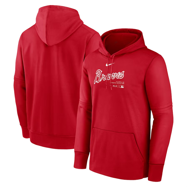 Atlanta Braves Red Collection Practice Performance Pullover Hoodie - Zenithce