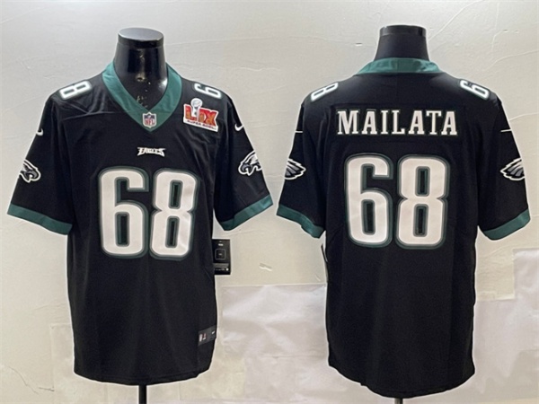 Philadelphia Eagles #68 Jordan Mailata Black 2025 Super Bowl LIX Patch Vapor Untouchable Limited Stitched Jersey - Zenithce