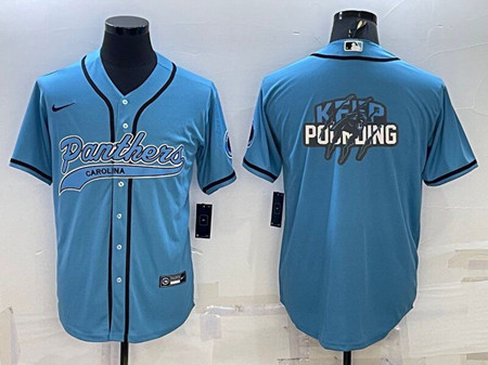 Carolina Panthers Blue Team Big Logo With Patch Cool Base Stitched Baseball Jersey - Zenithce