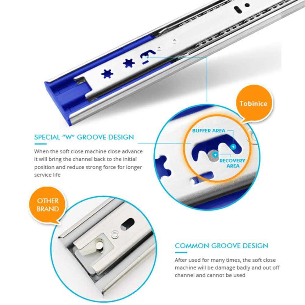 Tobinice 6 Pairs Hardware 3-Section Side Mount Soft Close Full Extension Ball Bearing Drawer Slides,100 LB Capacity Drawer - Zenithce