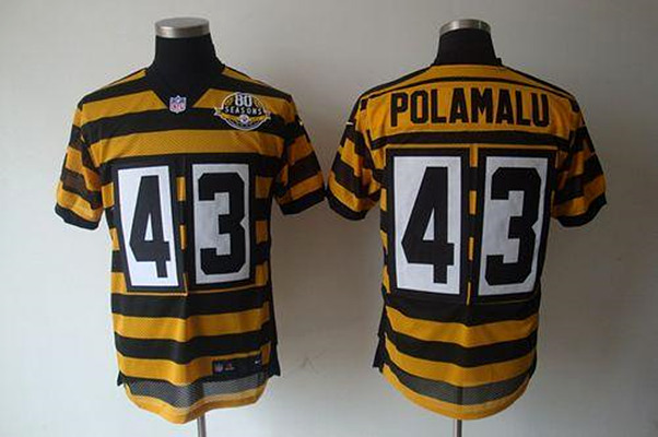Pittsburgh Steelers #43 Troy Polamalu Yellow Black 80TH Anniversary Throwback Stitched Jersey - Zenithce