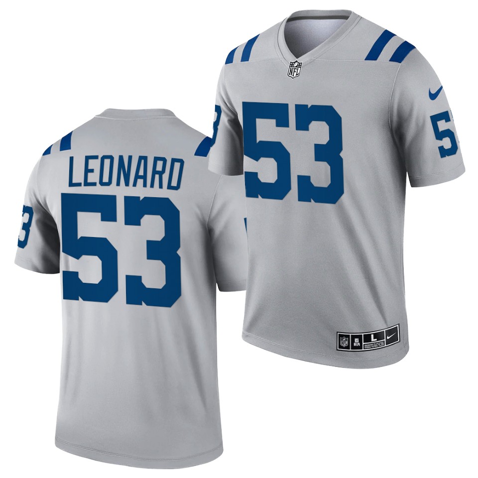 Indianapolis Colts #53 Darius Leonard Gray Inverted Legend Stitched Jersey - Zenithce