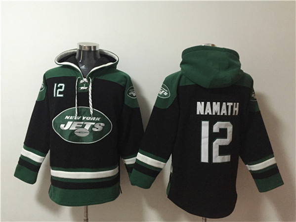 New York Jets #12 Joe Namath Black Ageless Must-Have Lace-Up Pullover Hoodie - Zenithce