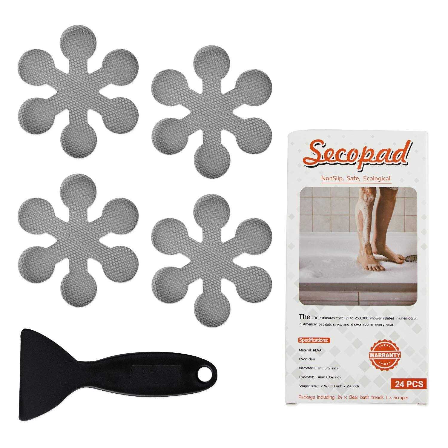 Secopad Bathtub Stickers Non-Slip 24 PCS Safety Shower Treads Adhesive Appliques with Premium Scraper - Zenithce
