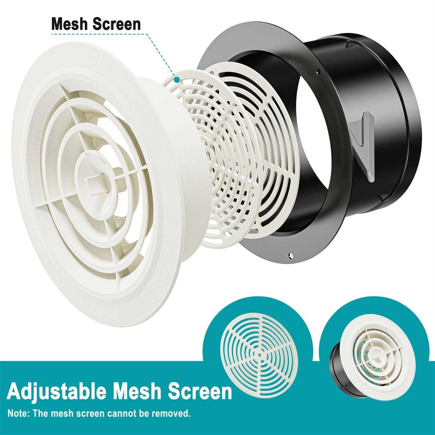 HG Power Round Air Vent ABS Louver Grille Cover White Soffit Vent with Built-in Fly Screen Mesh for Bathroom Office Kitchen Venti - Zenithce