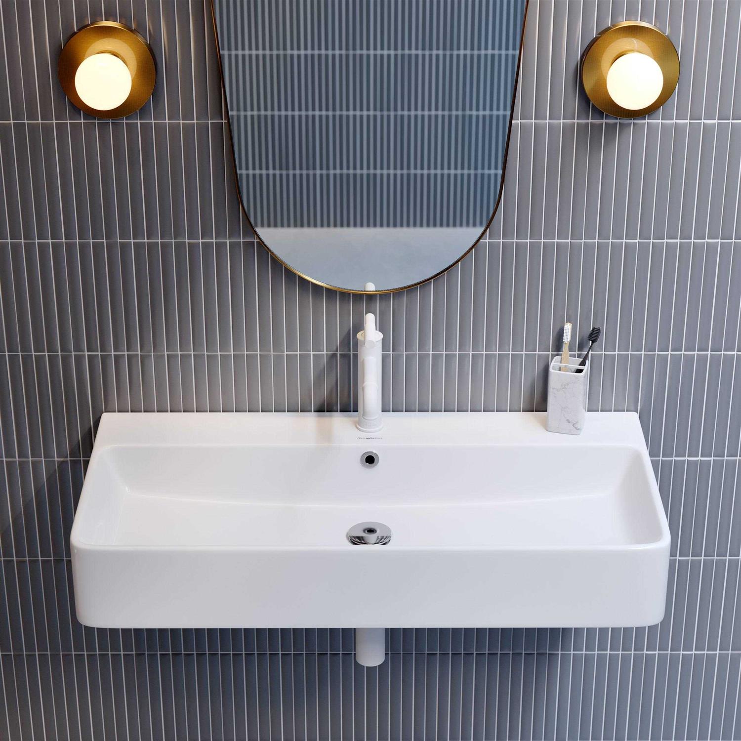 Swiss Madison Carre 36 in. Ceramic Console Sink White Basin - Zenithce