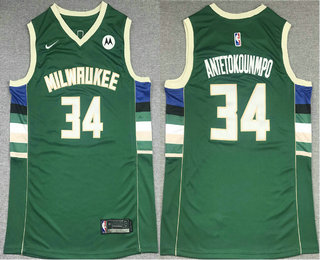 Milwaukee Bucks #34 Giannis Antetokounmpo Green 2021 Swingman Stitched Jersey With NEW Sponsor Logo - Zenithce