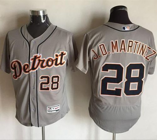 Tigers #28 J. D. Martinez Grey Flexbase Authentic Collection Stitched Jersey - Zenithce