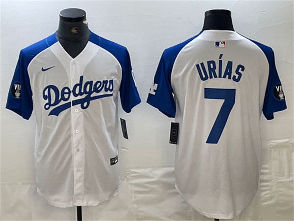Los Angeles Dodgers #7 Julio Urías White Blue Vin Patch Cool Base Stitched Jersey - Zenithce