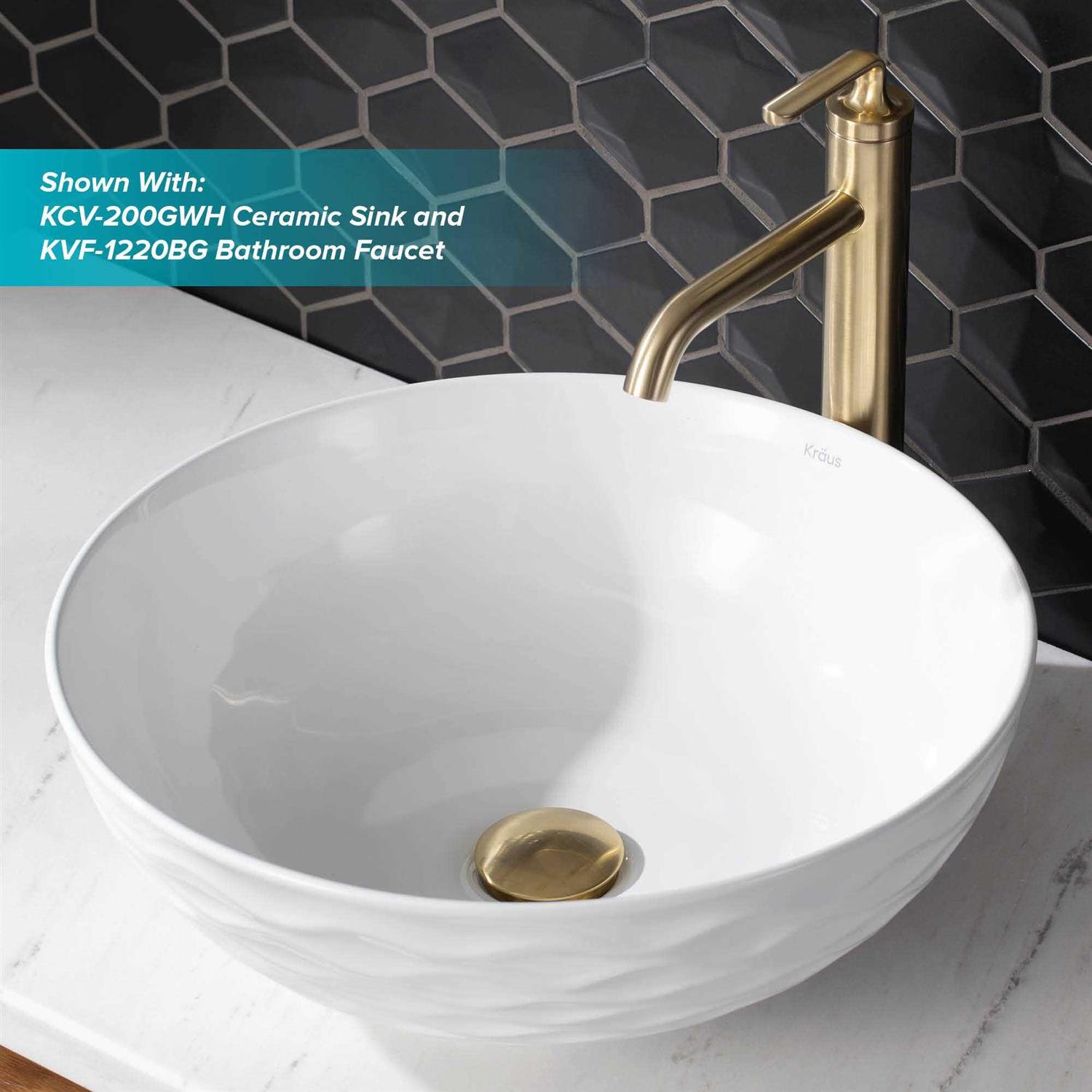 Kraus Pluto Glass Vessel Sink with Waterfall Faucet - Zenithce