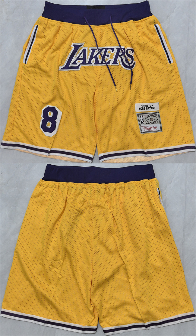 Los Angeles Lakers #8 Kobe Bryant Yellow 2025 Shorts (Run Small) - Zenithce