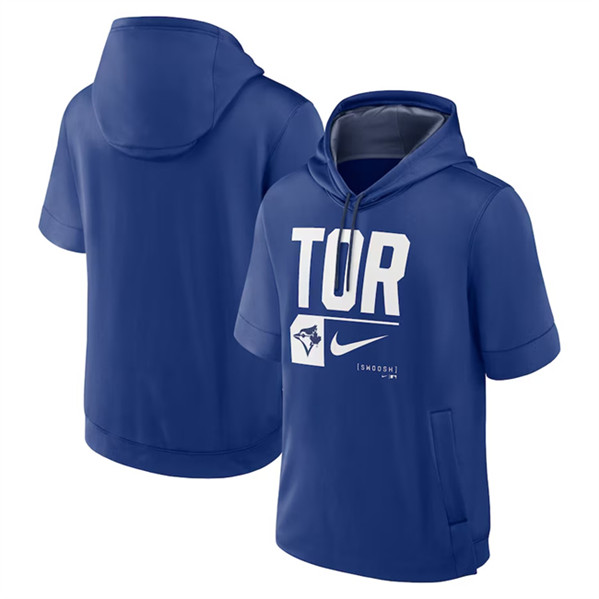 Toronto Blue Jays Royal Tri Code Lockup Short Sleeve Pullover Hoodie - Zenithce