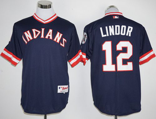 Indians #12 Francisco Lindor Navy Blue 1976 Turn Back The Clock Stitched Jersey - Zenithce