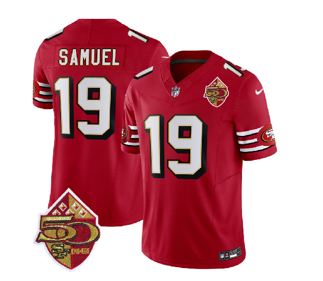 San Francisco 49ers #19 Deebo Samuel Red 2023 F.U.S.E. 50th Patch Throwback Stitched Jersey - Zenithce