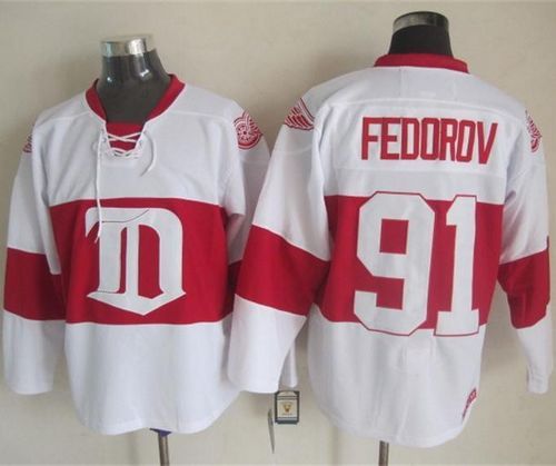 Red Wings #91 Sergei Fedorov White Winter Classic CCM Throwback Stitched Jersey - Zenithce