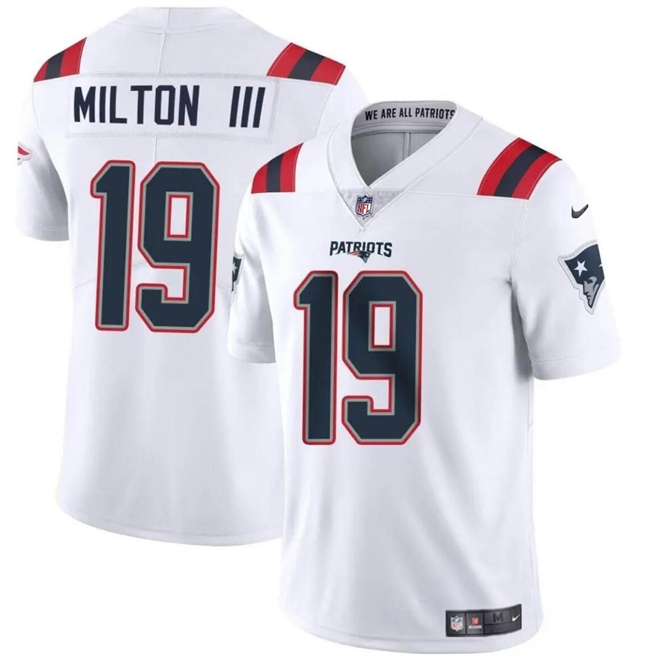 New England Patriots #19 Joe Milton III White 2024 Vapor Limited Stitched Jersey - Zenithce