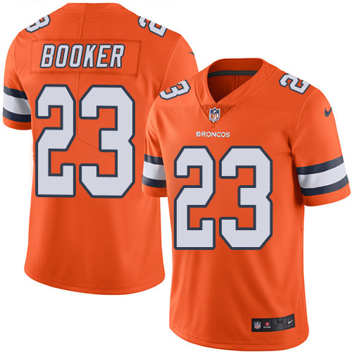 Broncos #23 Devontae Booker Orange Stitched Limited Rush Nike Jersey - Zenithce