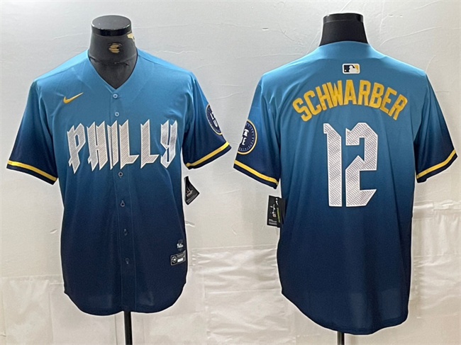 Philadelphia Phillies #12 Kyle Schwarber Blue 2024 City Connect Limited Stitched Jersey - Zenithce