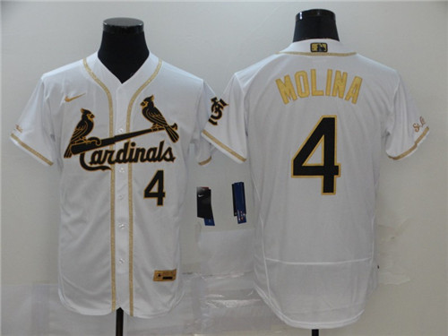 St. Louis Cardinals #4 Yadier Molina White Golden Flex Base Stitched Jersey - Zenithce