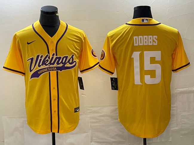 Minnesota Vikings #15 Josh Dobbs Yellow Cool Base Stitched Jersey - Zenithce