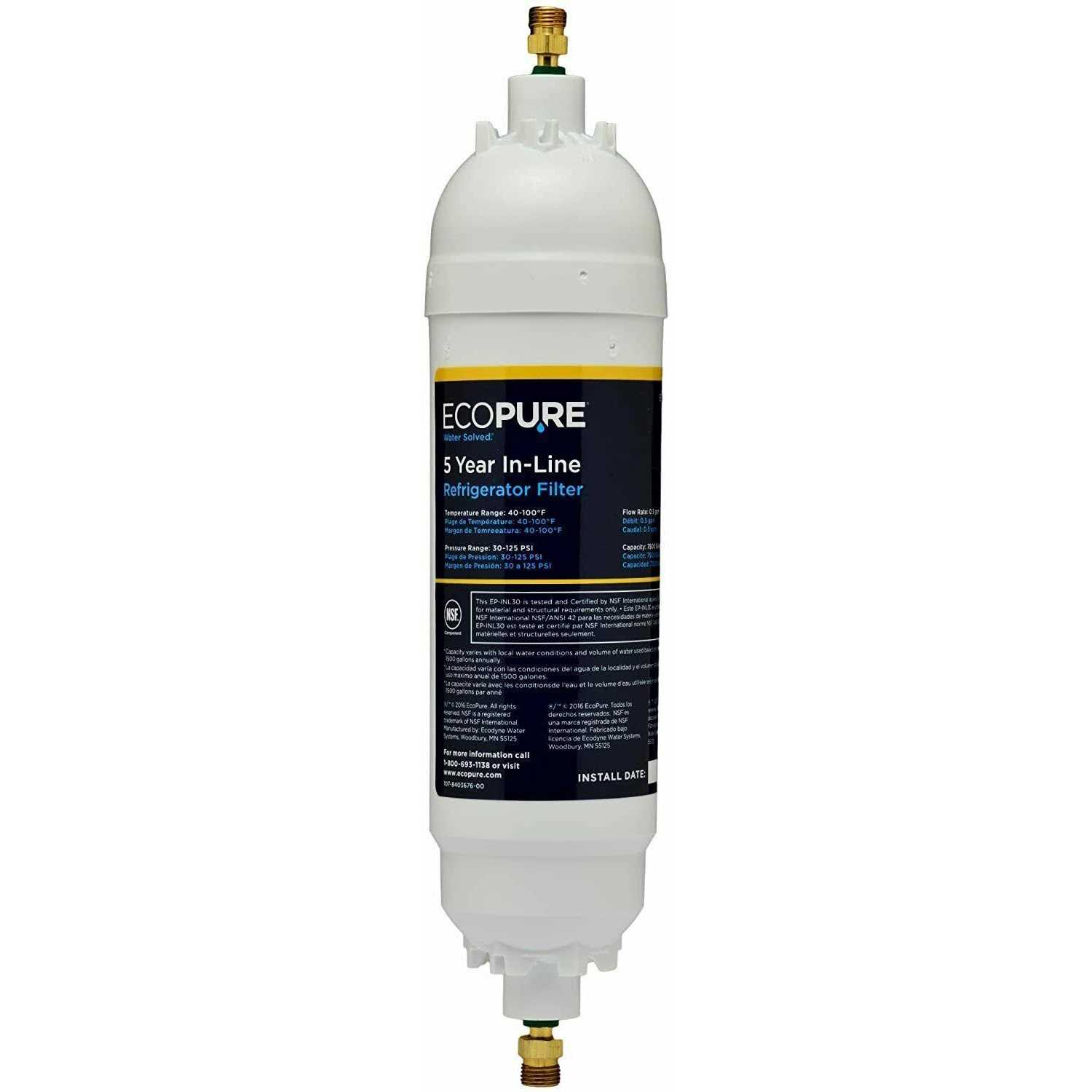 Ecopure 5-Year In-Line Refrigerator Filter - Zenithce