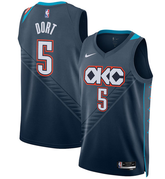 Oklahoma City Thunder #5 Luguentz Dort Navy 2025-26 City Edition Swingman Stitched Jersey - Zenithce