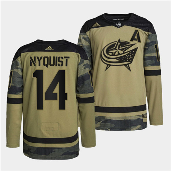 Columbus Blue Jackets #14 Gustav Nyquist 2022 Camo Military Appreciation Night Stitched Jersey - Zenithce