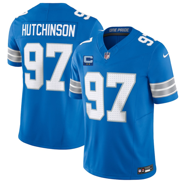 Detroit Lions #97 Aidan Hutchinson Blue 2025 F.U.S.E. With 2-Star C Patch Vapor Limited Stitched Game Jersey - Zenithce