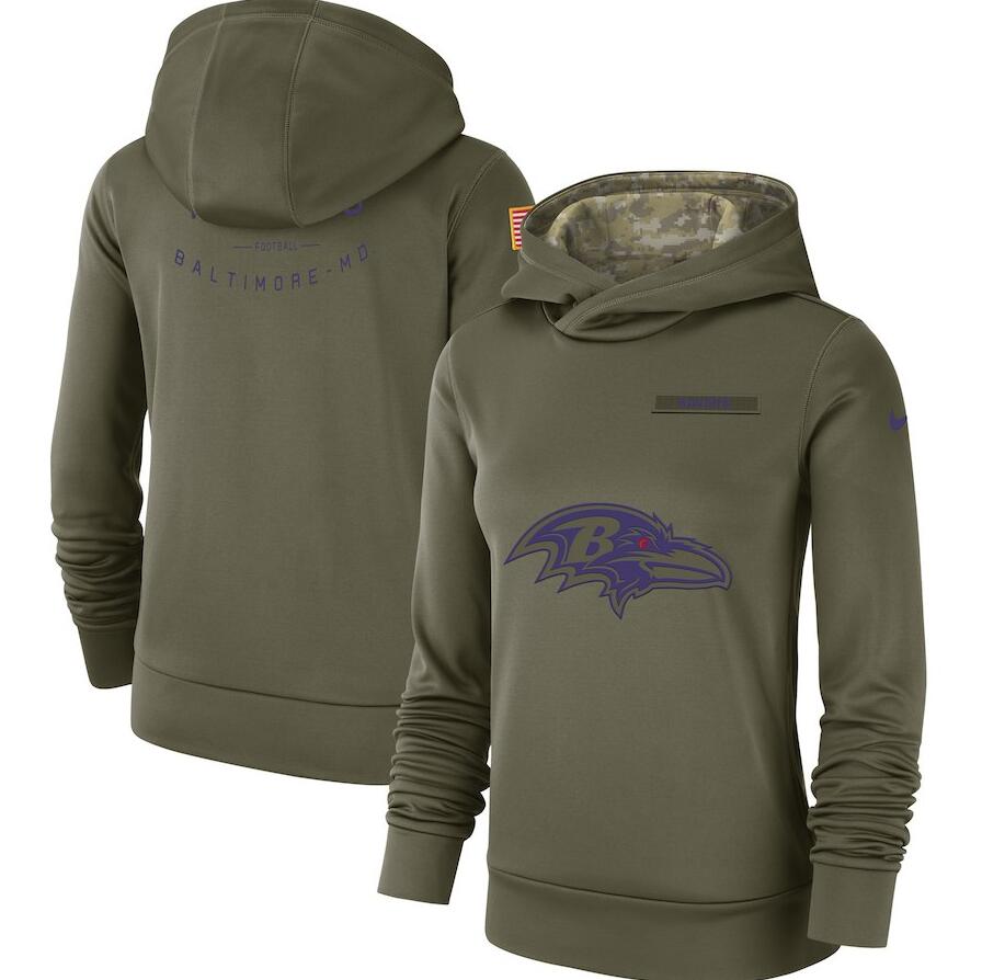 Women's Baltimore Ravens Olive Salute To Service Team Logo Performance Pullover NFL Hoodie - Zenithce