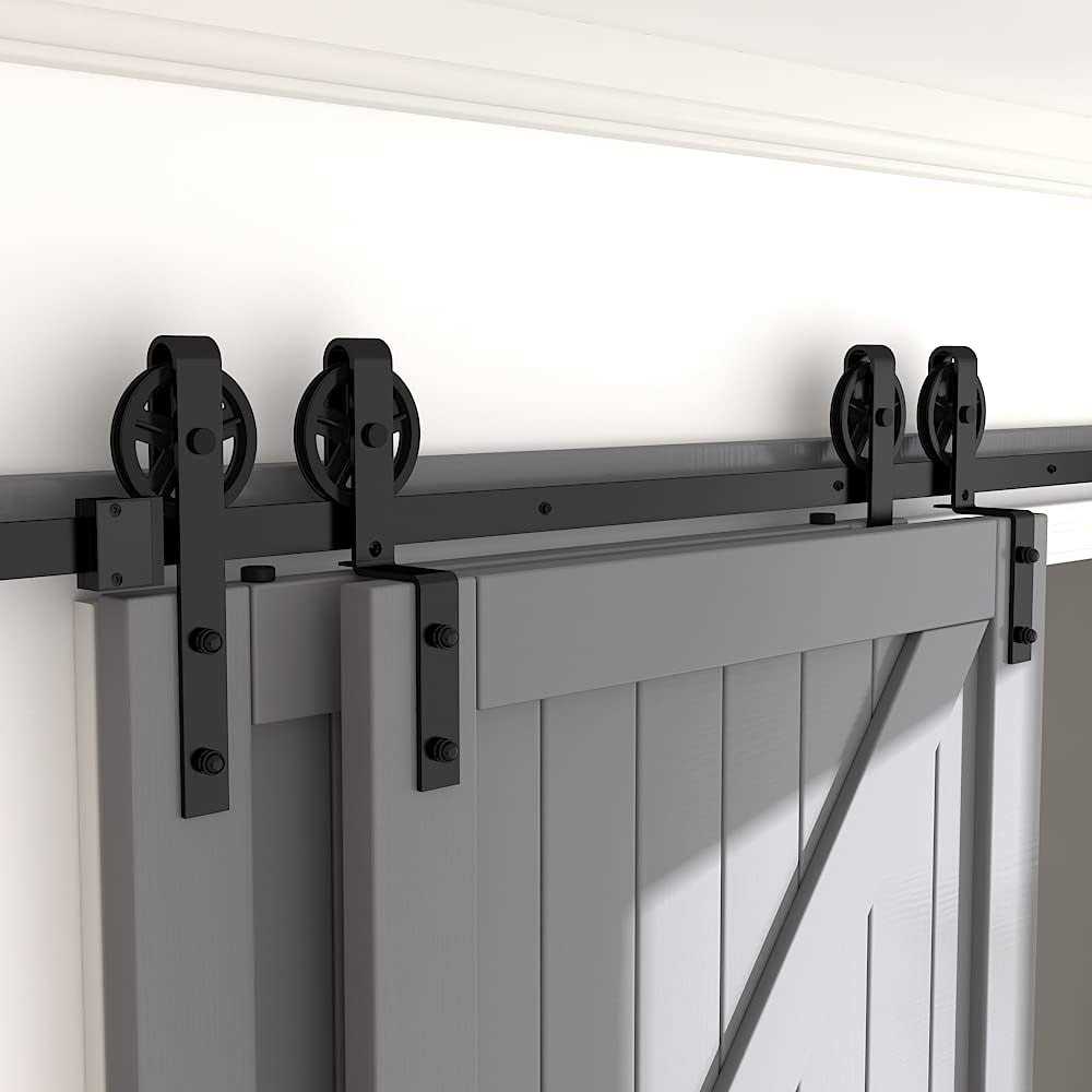 SKYSEN 6FT Heavy Duty Sliding Barn Door Hardware Single Track Bypass Double Door Kit - Zenithce