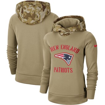 Women's New England Patriots Khaki 2019 Salute To Service Therma Pullover Hoodie(Run Small) - Zenithce