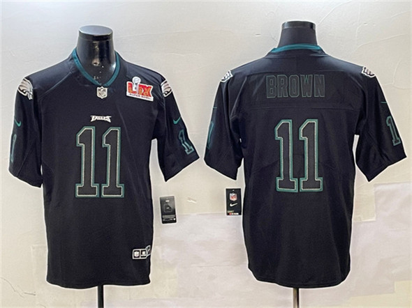 Philadelphia Eagles #11 A.J. Brown Lights Out Black 2025 Super Bowl LIX Patch Color Rush Vapor Untouchable Limited Stitched Jersey - Zenithce