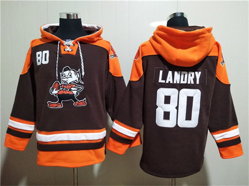 Cleveland Browns #80 Jarvis Landry Brown Lace-Up Pullover Hoodie - Zenithce