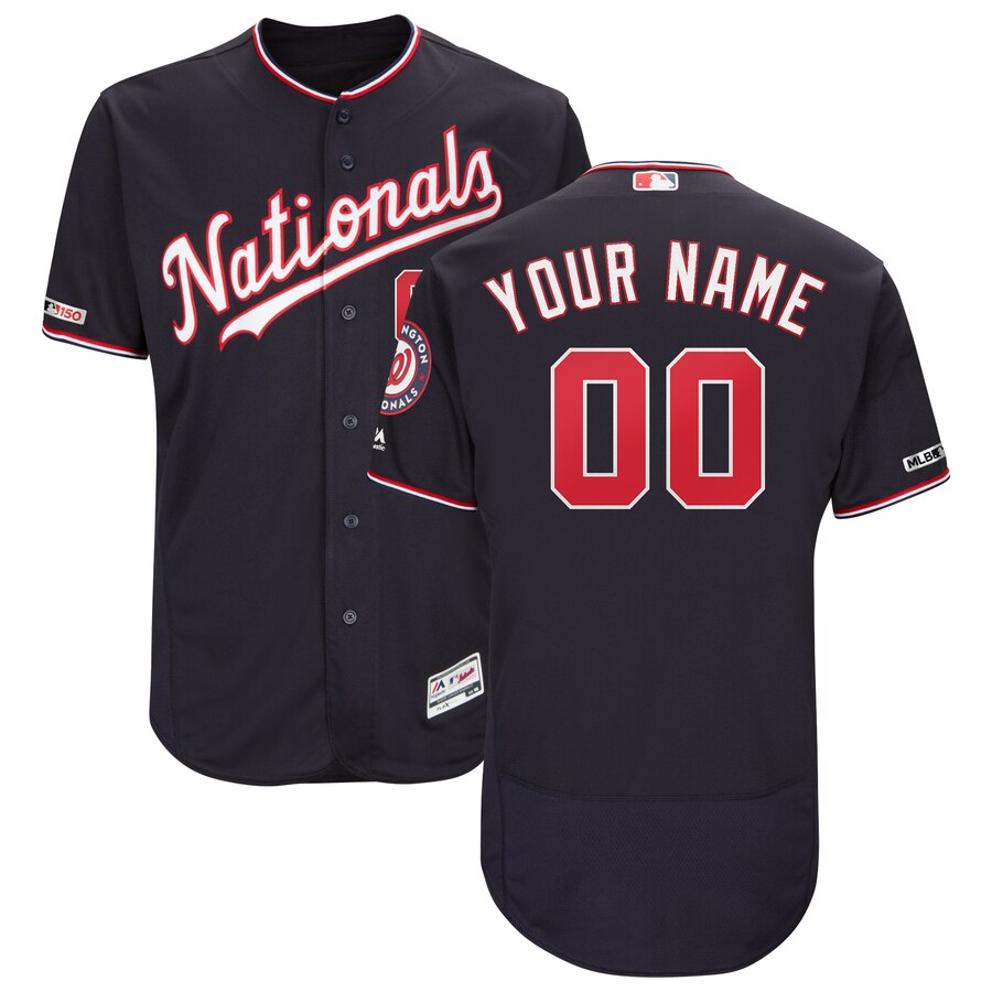 Washington Nationals Customized Majestic Navy Alternate Collection Flex Base Custom Stitched Jersey - Zenithce