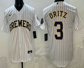 Milwaukee Brewers #3 Joey Ortiz White Cool Base Jersey - Zenithce