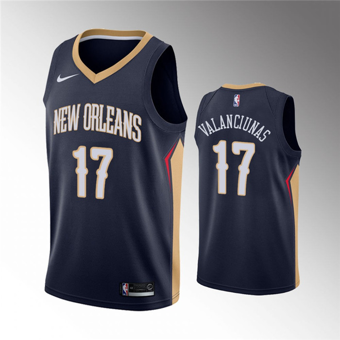 New Orleans Pelicans #17 Jonas Valanciunas Navy Icon Edition Stitched Jersey - Zenithce
