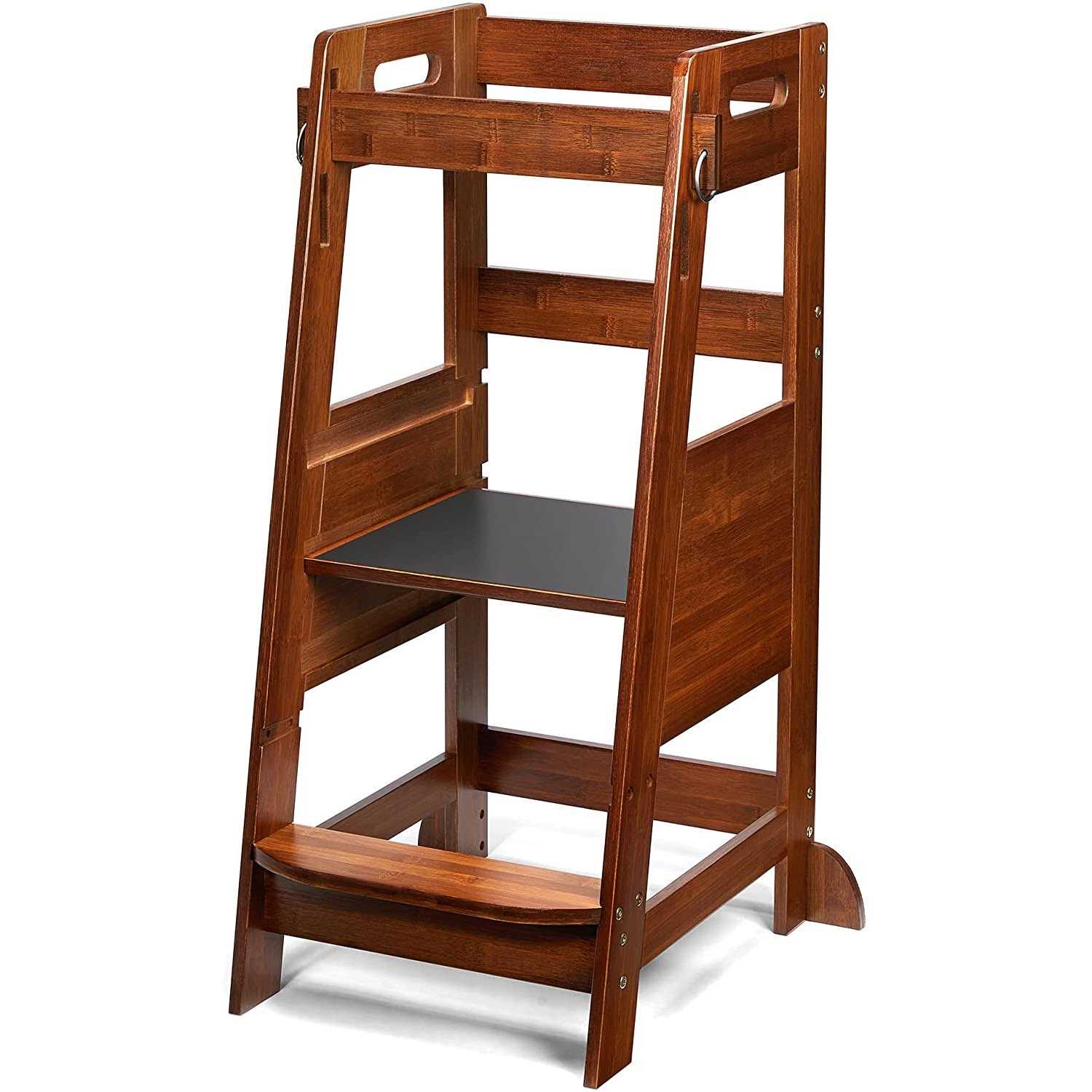 Toetol Bamboo Toddler Kitchen Step Stool white Helper Standing Tower Height adju - Zenithce