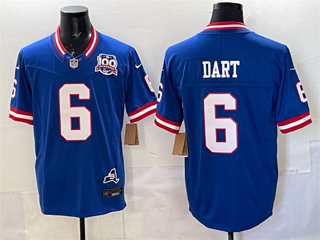New York Giants #6 Jaxson Dart Royal 2025 Draft F.U.S.E. 100th Season State Patch Vapor Limited Stitched Jersey - Zenithce
