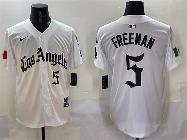 Los Angeles Dodgers #5 Freddie Freeman White Mexico 2025 LA Gothic Style With Fernando Patch Vapor Premier Limited Stitched Jersey - Zenithce
