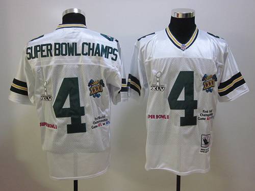 Mitchell And Ness Packers #4 SuperBowl Champs White Stitched Jersey - Zenithce