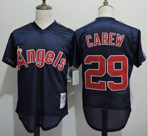 Mitchell And Ness Angels Of Anaheim #29 Rod Carew Navy Blue Throwback Stitched Jersey - Zenithce