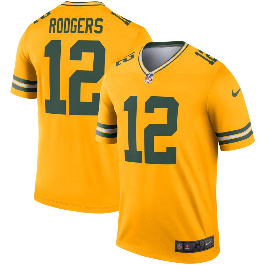 Green Bay Packers Aaron Rodgers Nike Gold Inverted Legend Stitched Jersey - Zenithce
